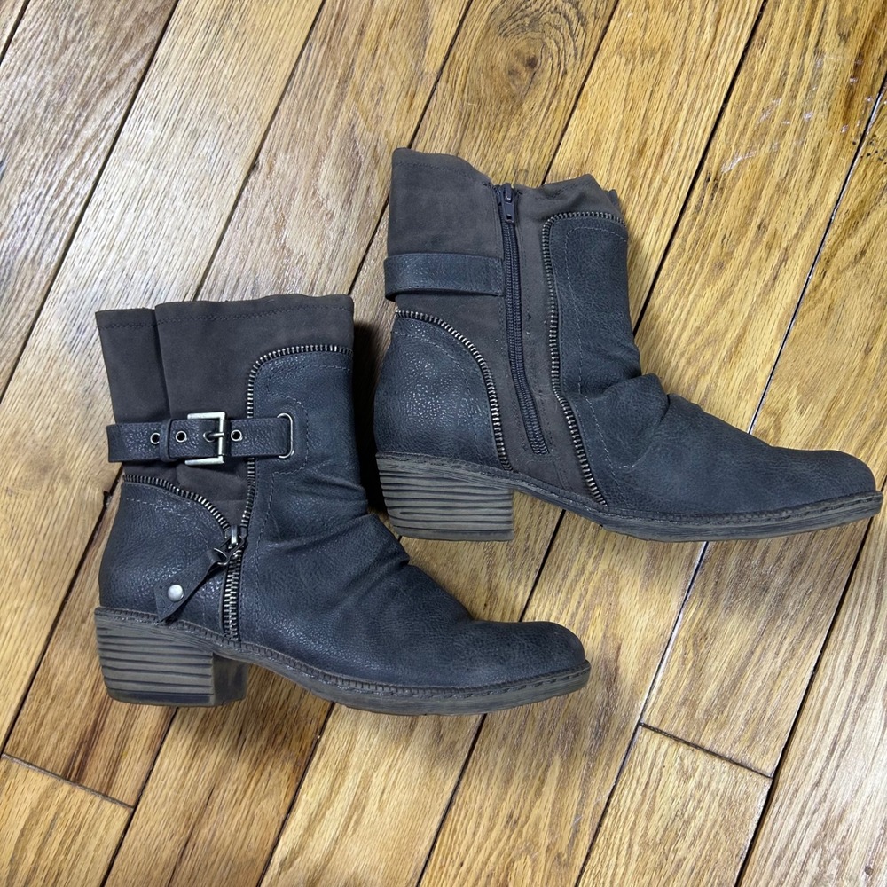 Rieker Ankle Boots Women Dark Gray Zipper Buckle Moto Style Size 38